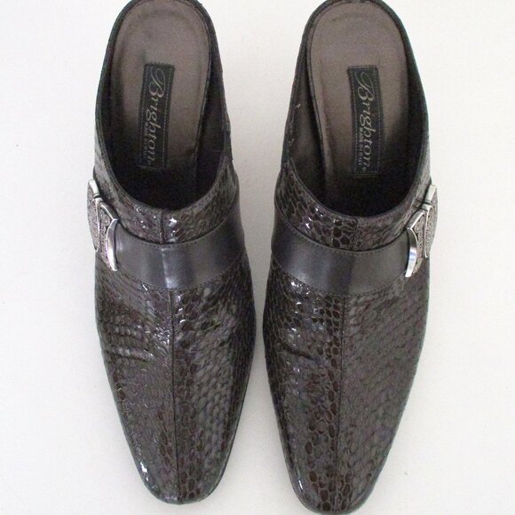 Brighton "Rhyme" Womens Italian Patent Faux Snake Leather Slide w/3" Heel - 7.5M - Picture 4 of 12